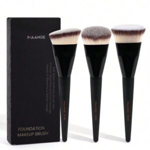 MAANGE 3 pièces Brosse plate ronde à tête plate pour fond de teint avec boîte, outil de maquillage respectueux de la peau