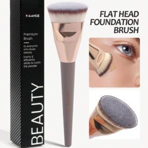 MAANGE 3 pièces Brosse plate ronde à tête plate pour fond de teint avec boîte, outil de maquillage respectueux de la peau