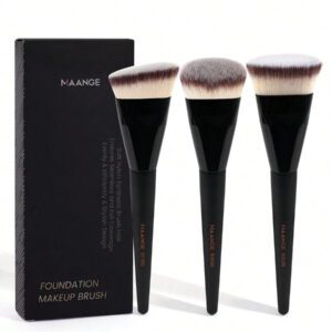 MAANGE 3 pièces Brosse plate ronde à tête plate pour fond de teint avec boîte, outil de maquillage respectueux de la peau