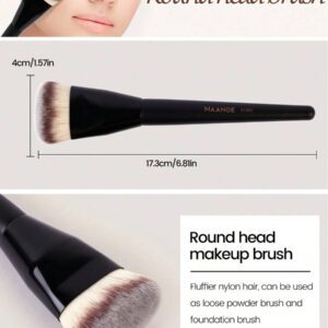MAANGE 3 pièces Brosse plate ronde à tête plate pour fond de teint avec boîte, outil de maquillage respectueux de la peau