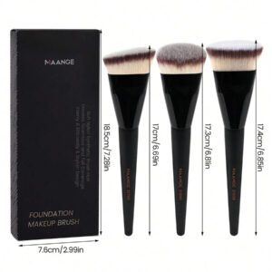 MAANGE 3 pièces Brosse plate ronde à tête plate pour fond de teint avec boîte, outil de maquillage respectueux de la peau
