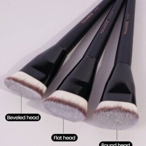 MAANGE 3 pièces Brosse plate ronde à tête plate pour fond de teint avec boîte, outil de maquillage respectueux de la peau