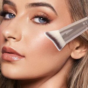 MAANGE 3 pièces Brosse plate ronde à tête plate pour fond de teint avec boîte, outil de maquillage respectueux de la peau