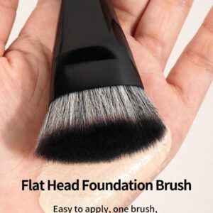 MAANGE 3 pièces Brosse plate ronde à tête plate pour fond de teint avec boîte, outil de maquillage respectueux de la peau