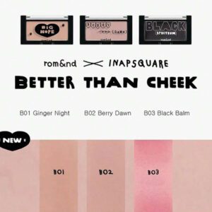 Rom&nd Romand X INAPSQUARE BETTER THAN CHEEK B01 GINGER NIGHT, Fonds de teint mat fondant, effet fondu velouté, effet dégradé enivrant, illumination chaleureuse de la peau, résistant à l'huile, convient aux peaux sèches, éclat en 5 secondes, illuminateur du contour de l'œil, boîtier avec motif ombré, guide d'intensité des couleurs, cosmétique coréen, maquillage coréen, 4g/0,14oz