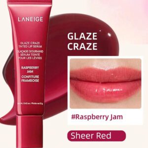 Laneige Sérum teinté pour les lèvres K-Beauty Glaze Craze, effet repulpant, 12 g, hydratation nourrissante à base de polypeptides, pour les soins et la couleur des lèvres, 95% de base de soins de la peau, brillance élevée pendant 12 h, maquillage quotidien