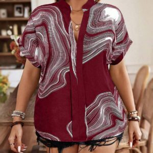 Calvaya Blouse À Encolure En V À Impression Marbrée De Grande Taille
