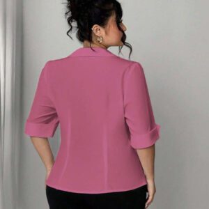 Elenzga Chemisier bleu ample à col en V en tissu doux, ouverture devant, ourlet ajusté avec fente, manches 3/4 avec revers, taille plissée, style casual et pratique pour le bureau. Chemisiers élégants pour femmes