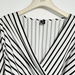 Regalyn Chemise à manches longues croisée à col V élégante pour femmes en grande taille, rayée, avec taille enveloppée, pour le travail et les déplacements, automne/hiver