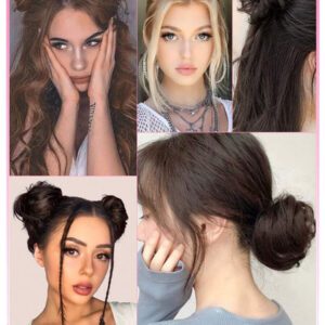Chignon court frisé synthétique, chignon avec élastique synthétique. Postiche de chignon en forme de donut avec clip pour femmes, couleurs: noir, brun, doré