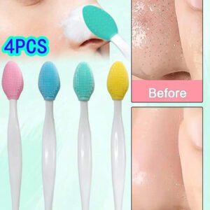 4 pièces Brosse à nez, brosse à nez, brosse à points noirs, brosse à laver le nez, brosse à nez de soins du visage, brosse à nez de massage des ailes du nez, brosse de nettoyage des pores du visage en silicone, brosse de nettoyage du visage en poils doux