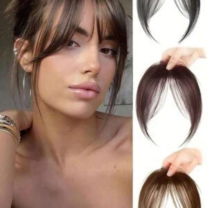 Rallonges de cheveux à clips avec frange médiane synthétique, frange naturelle sans couture, frange oblique à la française