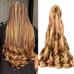 8 paquets 75g/pack Cheveux tressés à frisure française 24 pouces, extensions de cheveux synthétiques naturelles préétirées souples pour tresses boho, idéales pour femmes