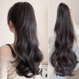 1 pièce Pince à queue de cheval extension de cheveux pour femmes, Queue de cheval synthétique bouclée et ondulée longue avec tresse, Augmentez le volume des cheveux