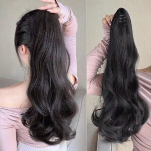 1 pièce Pince à queue de cheval extension de cheveux pour femmes, Queue de cheval synthétique bouclée et ondulée longue avec tresse, Augmentez le volume des cheveux