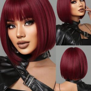 Haircube Perruque De Cheveux Courts Et Raides De 30,5 Cm Pour Femme, Perruque Synthétique Multicolore Bordeaux Et Noir Avec Frange Pour La Vie Quotidienne Et Les Fêtes.
