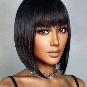 Haircube Perruque De Cheveux Courts Et Raides De 30,5 Cm Pour Femme, Perruque Synthétique Multicolore Bordeaux Et Noir Avec Frange Pour La Vie Quotidienne Et Les Fêtes.