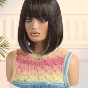 Haircube Perruque De Cheveux Courts Et Raides De 30,5 Cm Pour Femme, Perruque Synthétique Multicolore Bordeaux Et Noir Avec Frange Pour La Vie Quotidienne Et Les Fêtes.