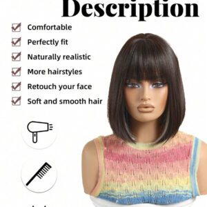 Haircube Perruque De Cheveux Courts Et Raides De 30,5 Cm Pour Femme, Perruque Synthétique Multicolore Bordeaux Et Noir Avec Frange Pour La Vie Quotidienne Et Les Fêtes.