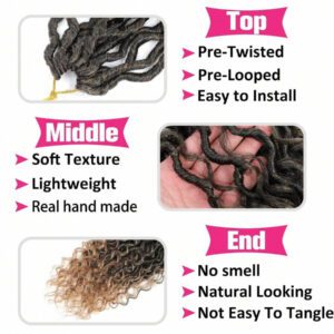 10/14/18/24 pouces Cheveux Crochets Locs Déesse 4 paquets, Cheveux Crochets Locs Synthétiques pour Femmes, Cheveux Crochets Locs Pré-Bouclés, Extensions de Cheveux Bouclés