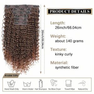 Extensions de cheveux bouclés frisés de 66 cm (26 pouces) en fibre synthétique résistante à la chaleur, avec double trame et 16 clips, 6 pièces/set, pour femmes