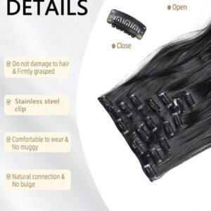 Ensemble de 7 pièces d'extensions de cheveux longs bouclés noirs naturels de 45-76 cm avec 16 clips, pour femmes, pour un port quotidien