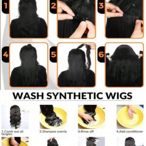 Ensemble de 7 pièces d'extensions de cheveux longs bouclés noirs naturels de 45-76 cm avec 16 clips, pour femmes, pour un port quotidien