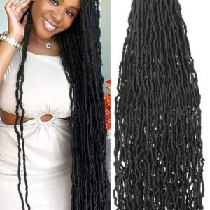 Extensions de cheveux de 8 à 45 pouces de long, nouvelle tresse synthétique Faux Locs, extension de cheveux Locs tricotée à la main douce et naturelle longue pour cadeaux de Noël (1B)