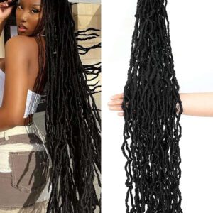 Extensions de cheveux de 8 à 45 pouces de long, nouvelle tresse synthétique Faux Locs, extension de cheveux Locs tricotée à la main douce et naturelle longue pour cadeaux de Noël (1B)
