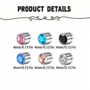 CIZME 1 set 8 pièces Fausses boucles d'oreilles clous en acier inoxydable avec cubic zirconia, boucles d'oreilles fausses non percées, bagues d'oreilles pour femmes et hommes sans perçage, bijoux de corps CZ diam. 4 mm 5 mm