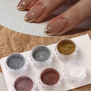 6 pièces Poudre à ongles en chrome or argent pigment miroir métallique frottement paillettes artificielles en poudre décorations