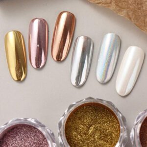 6 pièces Poudre à ongles en chrome or argent pigment miroir métallique frottement paillettes artificielles en poudre décorations