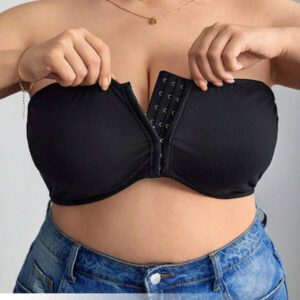 SHEIN EZwear Débardeur grande taille pour femmes avec fermeture éclair avant et soutien-gorge minimisateur rembourré, style bohème pour vacances