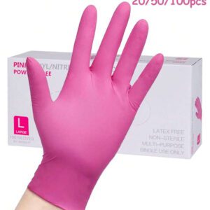 100/50 pièces/Paquet de gants jetables roses en nitrile - sans latex et sans poudre, convenant pour la manucure, la coloration des cheveux et le nettoyage des salons, la manipulation des aliments, la protection des peaux sensibles aux allergies, le nettoyage de la cuisine - fournitures de nettoyage domestique essentielles