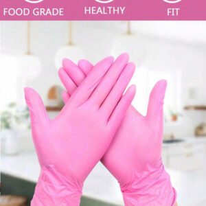 100/50 pièces/Paquet de gants jetables roses en nitrile - sans latex et sans poudre, convenant pour la manucure, la coloration des cheveux et le nettoyage des salons, la manipulation des aliments, la protection des peaux sensibles aux allergies, le nettoyage de la cuisine - fournitures de nettoyage domestique essentielles