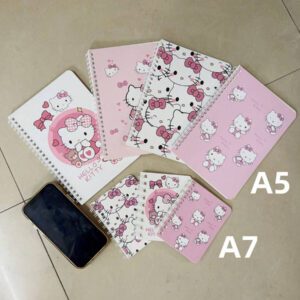 Sanrio 1/2/4 pièces Mignons cahiers roses spiralés hello kitty A5/A7, blocs-notes de bandes dessinées, journaux, livres de comptes, fournitures scolaires et de bureau, cadeaux d'Halloween, de Noël et d'anniversaire pour enfants