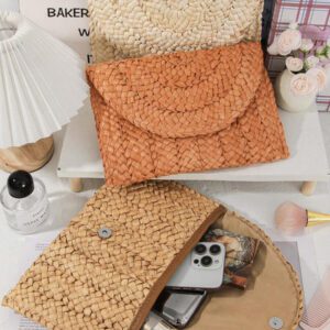 1 pièce Pochette de paille Sac à main de paille pour femmes Sac de maquillage de plage d'été en paille Sac cosmétique à rabat Pochette enveloppe en paille, Portefeuille, Sacs tressés à la main, Porte-monnaie, Portefeuilles pour femmes, Sacs pochette, Sacs en feuilles de maïs