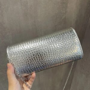 1 Pièce Sac D'embrayage De Chaîne De Pu De Motif De Crocodile À La Mode Noire Mini Avec Décoration De Strass Pour Quotidien, Fête