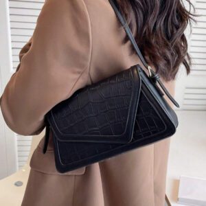 1 pièce Sac d'épaule simple, vintage, à rabat à damier à motif crocodile en blocs de couleurs à la mode avec diamant et fermeture à glissière, idéal pour une utilisation quotidienne