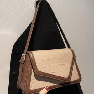1 pièce Sac d'épaule simple, vintage, à rabat à damier à motif crocodile en blocs de couleurs à la mode avec diamant et fermeture à glissière, idéal pour une utilisation quotidienne