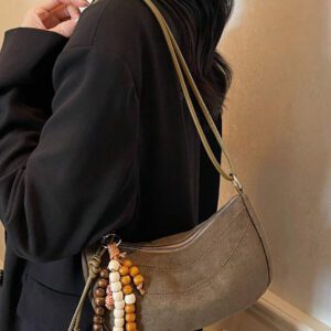 1 pièce Sac à épaule femme vintage mode couleur unie texture daim avec design croissant, fermeture éclair, convient pour un usage quotidien et une sortie, nouveau sac femme automne et hiver, meilleur sac à main d'automne, sac en daim le plus récent pour femmes, s'assortissant parfaitement aux tenues d'automne pour femmes
