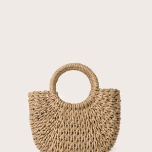 Sac en paille léger et portable, petit sac à bandoulière avec cordon de serrage et double poignée pour adolescentes, femmes, étudiantes, parfait pour l'école, l'extérieur, les voyages, les sorties, le sac à main, le sac à bandoulière, l'école primaire, le collège, le lycée, le travail, les affaires, les déplacements, le shopping, les vacances, le sac en osier, le sac à main avec nœud pour femme, le sac de vacances pour l'été