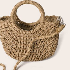Sac en paille léger et portable, petit sac à bandoulière avec cordon de serrage et double poignée pour adolescentes, femmes, étudiantes, parfait pour l'école, l'extérieur, les voyages, les sorties, le sac à main, le sac à bandoulière, l'école primaire, le collège, le lycée, le travail, les affaires, les déplacements, le shopping, les vacances, le sac en osier, le sac à main avec nœud pour femme, le sac de vacances pour l'été