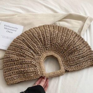 1 pièce Grand sac fourre-tout en toile kaki, sac rond tressé en paille à ouverture supérieure, pour les voyages, les vacances, la plage