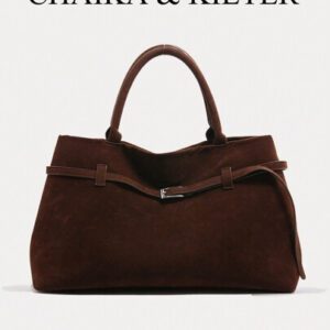 1 pièce Sac fourre-tout en daim pour femmes, sac à main casual grande capacité avec fermeture magnétique, décoration de ceinture, design à double poignée pour le voyage, les courses, les sorties - convient aux adolescentes, étudiantes et femmes de bureau, sac à main en daim, sac en daim le plus récent pour les vêtements d'automne pour femmes