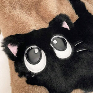 Sac à épaule motif chat mode et mignon, sac fourré automne hiver, sac cabas grande capacité à contraste de couleurs dessin animé, parfaitement assorti aux tenues d'automne pour femmes