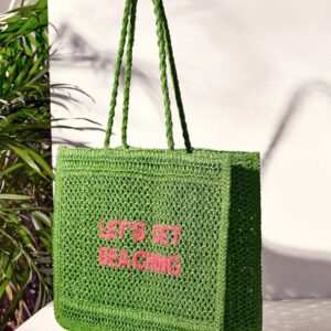 SHEIN VCAY Sac fourre-tout en tissu tressé avec motif lettrage, sac de plage décontracté pour les vacances