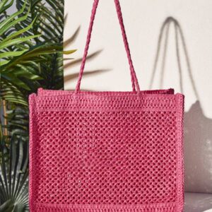 SHEIN VCAY Sac fourre-tout en tissu tressé avec motif lettrage, sac de plage décontracté pour les vacances