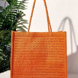 SHEIN VCAY Sac fourre-tout en tissu tressé avec motif lettrage, sac de plage décontracté pour les vacances