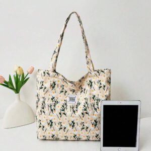 Sac fourre-tout à l'épaule grand format à imprimé cerises, sac d'école pour étudiantes, sac doux à imprimé cœur, sac fourre-tout en velours côtelé, sac fourre-tout pour toutes les saisons